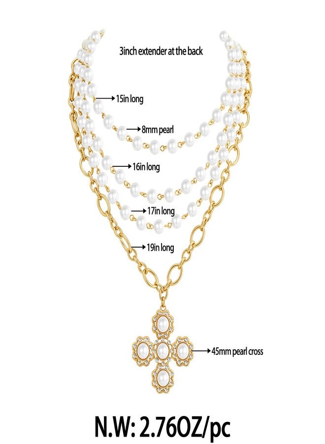 FAUTHENTICUTE Pearl Cross Necklace for Women Layered Rosary Pearl Chain With A Large Cross Pendant Halloween Goth Necklace Gift - Image 5